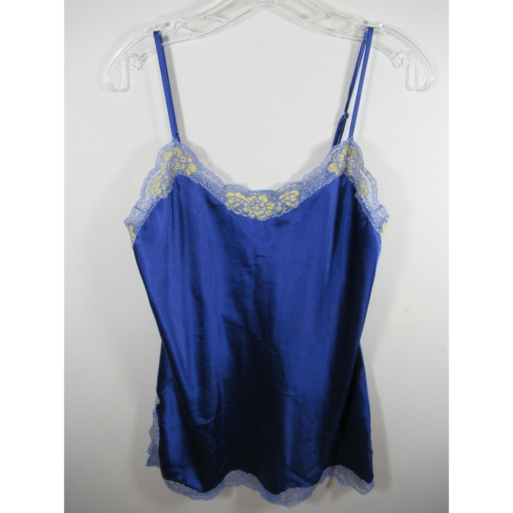 Vintage 90s Y2K Victoria's Secret Satin Slip Chemise Women Medium Blue Lace